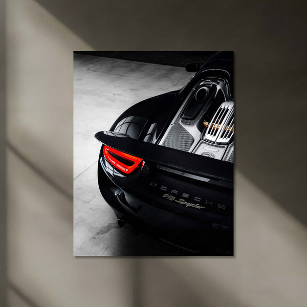 Porsche 918 Spyder – Hybrid Hypercar Rear Engine Neon LED Metal Poster | Luxury Supercar Wall Frame