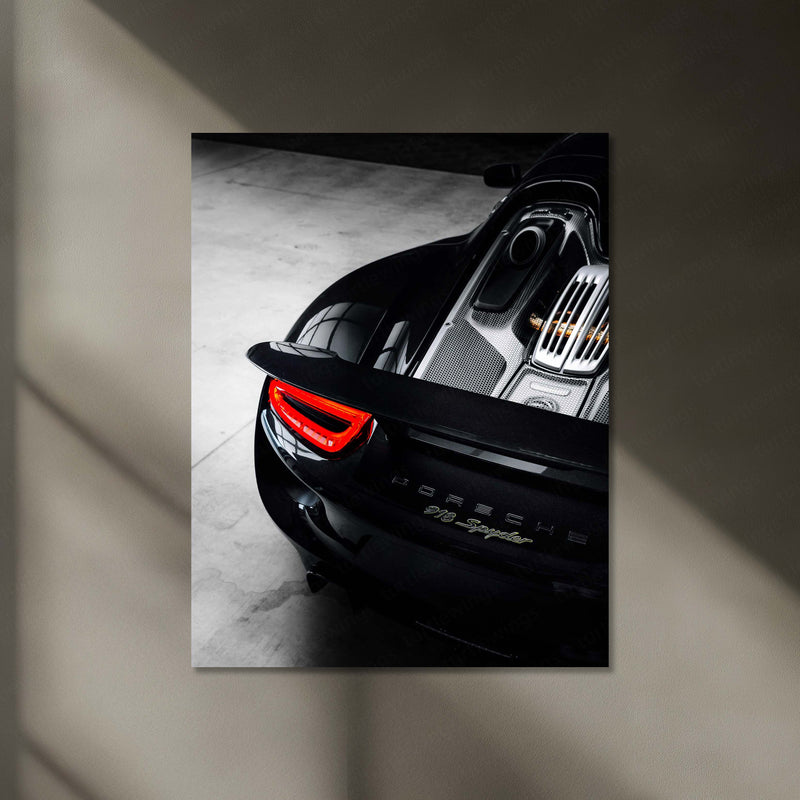 Porsche 918 Spyder – Hybrid Hypercar Rear Engine Neon LED Metal Poster | Luxury Supercar Wall Frame