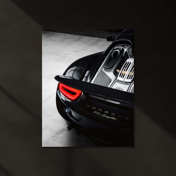 Porsche 918 Spyder – Hybrid Hypercar Rear Engine Neon LED Metal Poster | Luxury Supercar Wall Frame