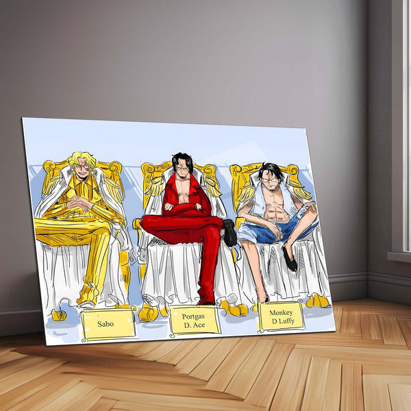Anime Metal Poster | Portgas D. Ace, Sabo & Monkey D. Luffy – One Piece Metal Poster | Brotherhood Wall Frame