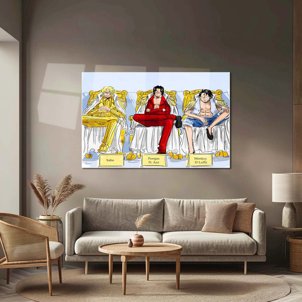 Anime Metal Poster | Portgas D. Ace, Sabo & Monkey D. Luffy – One Piece Metal Poster | Brotherhood Wall Frame
