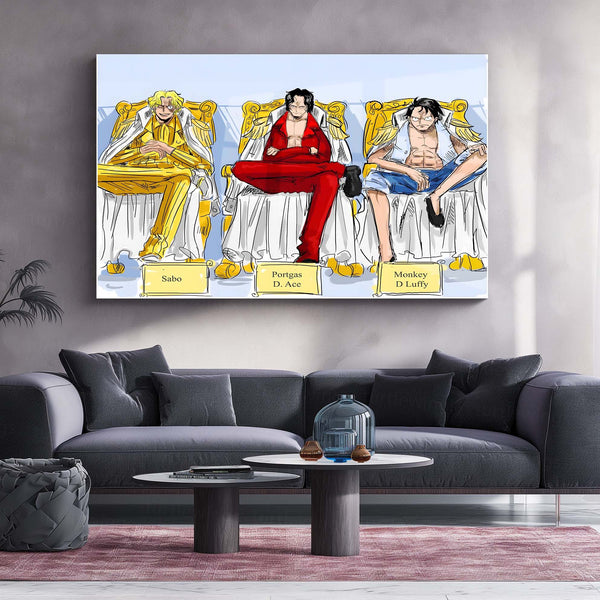 Anime Metal Poster | Portgas D. Ace, Sabo & Monkey D. Luffy – One Piece Metal Poster | Brotherhood Wall Frame