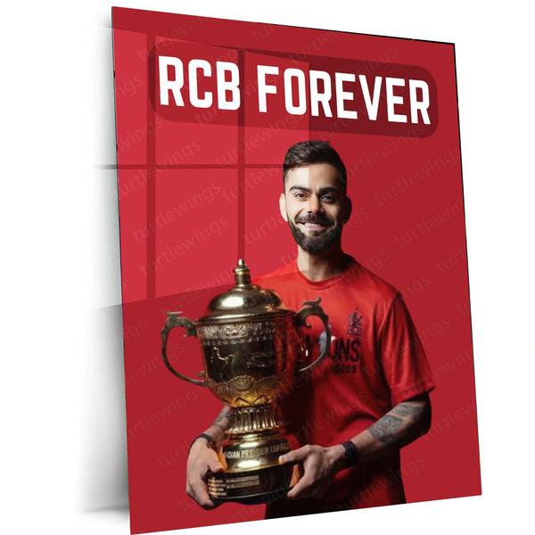 Cricket Metal Poster |🔥 Virat Kohli RCB Wins IPL Trophy 2025 – Historic Victory Metal Poster | Champion’s Wall Art 03