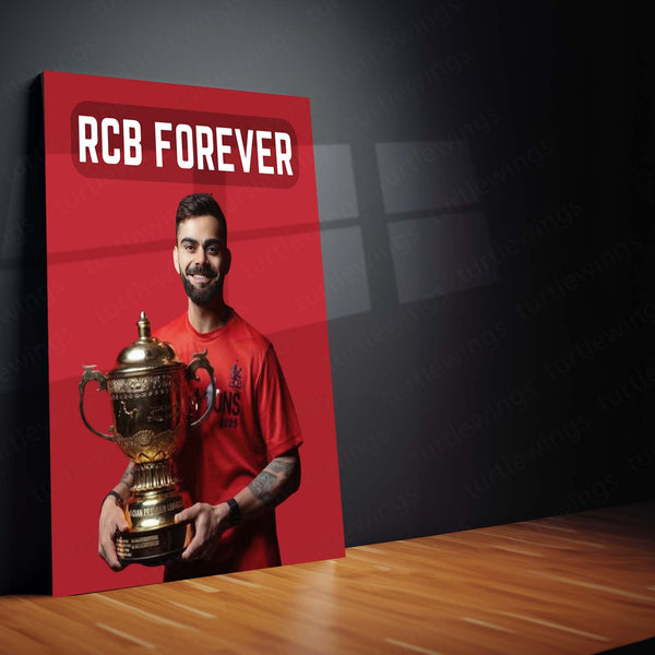 Cricket Metal Poster |🔥 Virat Kohli RCB Wins IPL Trophy 2025 – Historic Victory Metal Poster | Champion’s Wall Art 03
