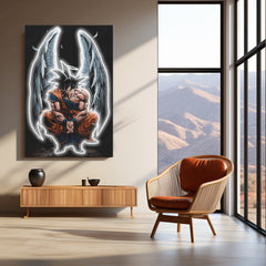 Angel Goku Neon LED Frame | Dragon Ball Anime Wall Art | White Aura Divine Warrior Design