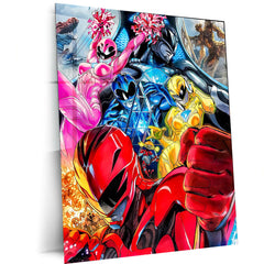 Power Rangers Poster | Mighty Morphin Heroes Colorful Action Metal Frame | Retro Wall Art