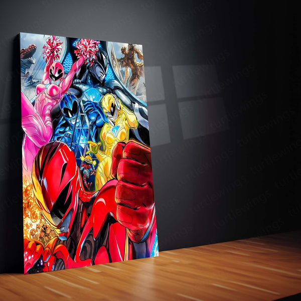 Power Rangers Poster | Mighty Morphin Heroes Colorful Action Metal Frame | Retro Wall Art