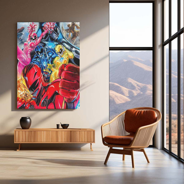 Power Rangers Poster | Mighty Morphin Heroes Colorful Action Metal Frame | Retro Wall Art