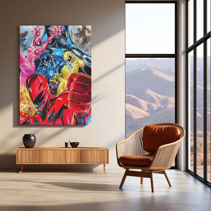 Power Rangers Poster | Mighty Morphin Heroes Colorful Action Metal Frame | Retro Wall Art