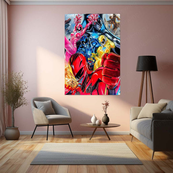 Power Rangers Poster | Mighty Morphin Heroes Colorful Action Metal Frame | Retro Wall Art