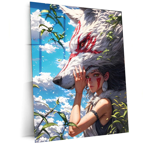 Anime Metal Poster | Princess Mononoke – San & Wolf God Moro Metal Poster | Studio Ghibli Anime Wall Frame