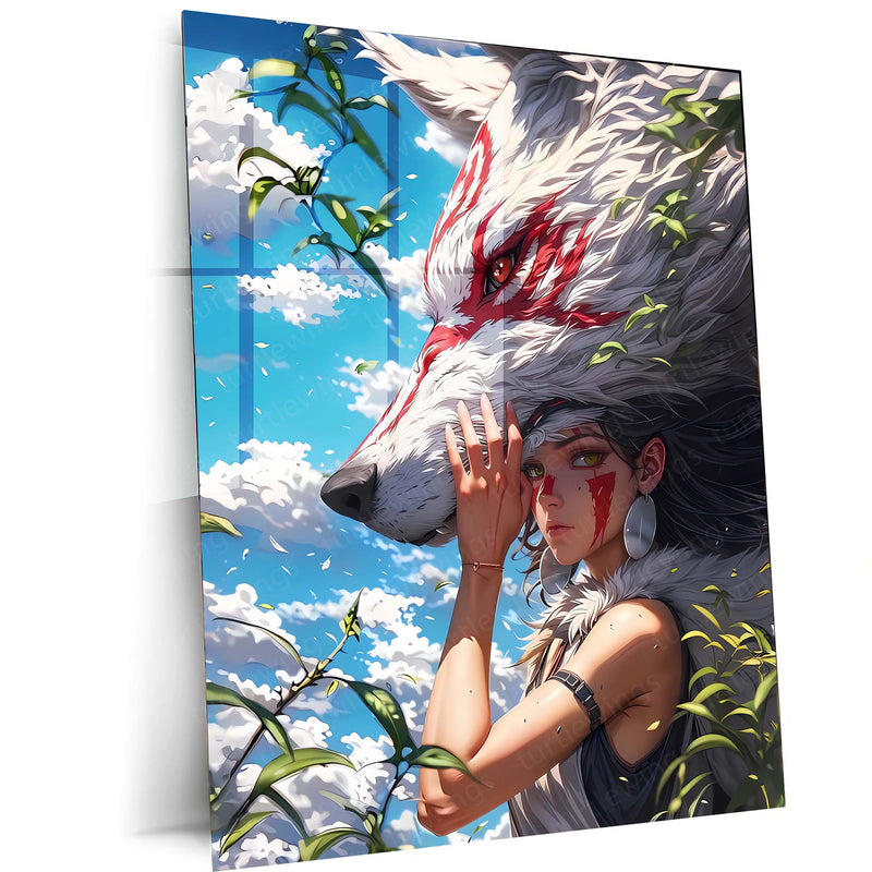 Anime Metal Poster | Princess Mononoke – San & Wolf God Moro Metal Poster | Studio Ghibli Anime Wall Frame