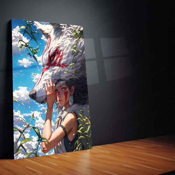 Anime Metal Poster | Princess Mononoke – San & Wolf God Moro Metal Poster | Studio Ghibli Anime Wall Frame
