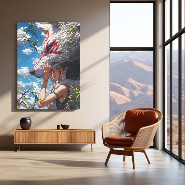 Anime Metal Poster | Princess Mononoke – San & Wolf God Moro Metal Poster | Studio Ghibli Anime Wall Frame