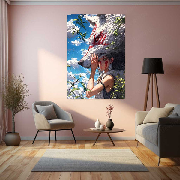 Anime Metal Poster | Princess Mononoke – San & Wolf God Moro Metal Poster | Studio Ghibli Anime Wall Frame