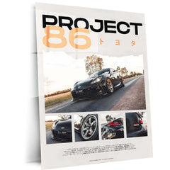 Car Metal Poster | Project 86 – Toyota GR86 Edition | JDM Performance Metal Frame | Automotive Wall Art
