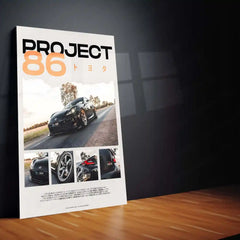 Car Metal Poster | Project 86 – Toyota GR86 Edition | JDM Performance Metal Frame | Automotive Wall Art