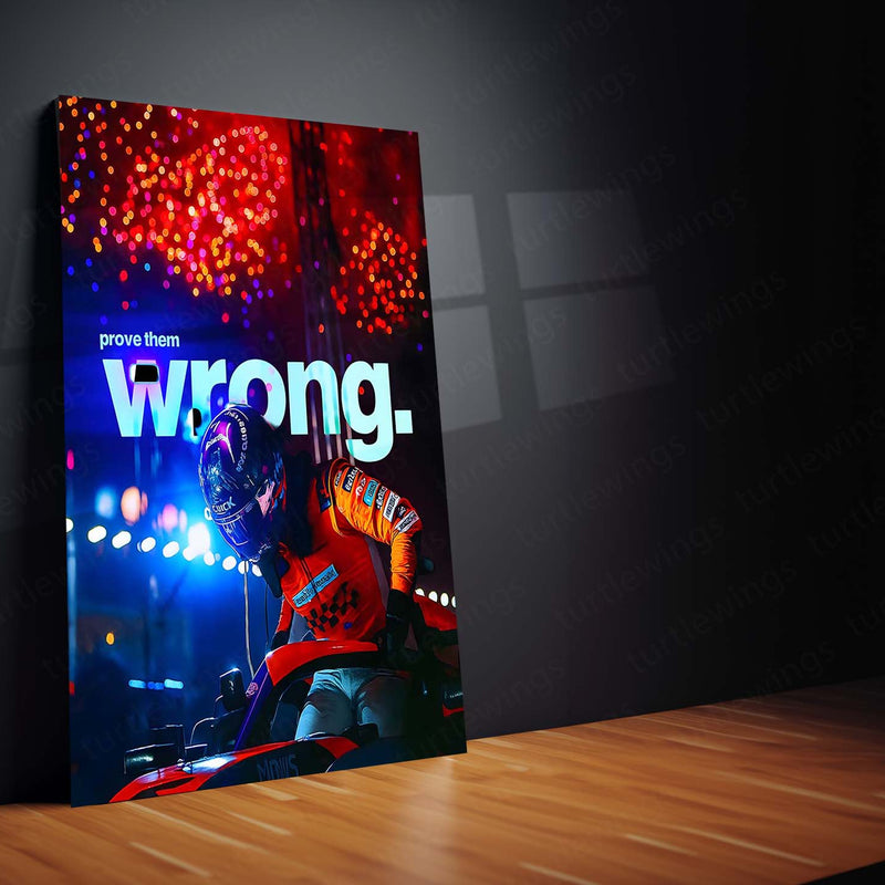 Quote Metal Poster | Lando Norris – Prove Them Wrong Metal Frame Modern F1 Grit & Comeback Mentality Quote Wall Art | High-Pressure Performance Motorsport Metal Poster