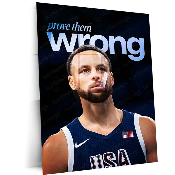 Quote Metal Poster | Stephen Curry – Prove Them Wrong Metal Frame Underdog Mentality & Championship Grit Quote Wall Art | Elite Basketball Motivation Metal Poster