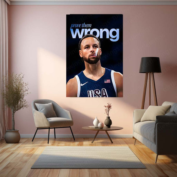 Quote Metal Poster | Stephen Curry – Prove Them Wrong Metal Frame Underdog Mentality & Championship Grit Quote Wall Art | Elite Basketball Motivation Metal Poster