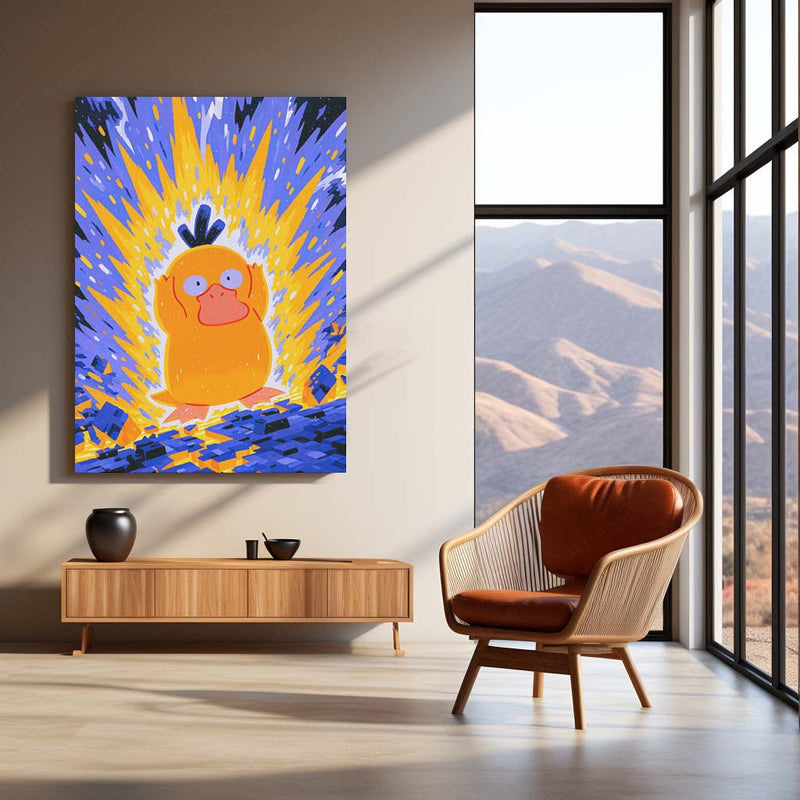 Psyduck Psychic Power Burst Metal Poster | Pokémon Psyduck Funny Anime Wall Art | Colorful Premium Metal Print – product