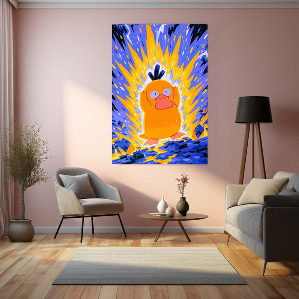 Psyduck Psychic Power Burst Metal Poster | Pokémon Psyduck Funny Anime Wall Art | Colorful Premium Metal Print – product
