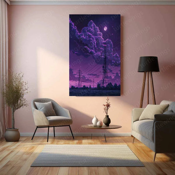 Purple Moon Metal Poster – Aesthetic Lunar Wall Art | Dreamy & Cosmic Decor - TURTLEWINGS 