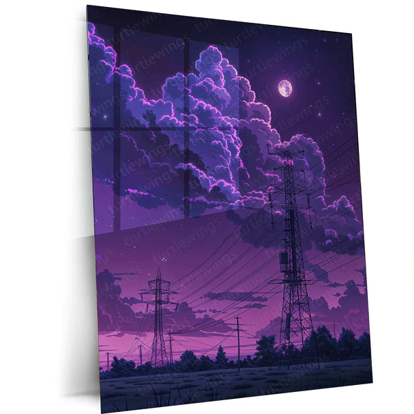 Purple Moon Metal Poster – Aesthetic Lunar Wall Art | Dreamy & Cosmic Decor - TURTLEWINGS 