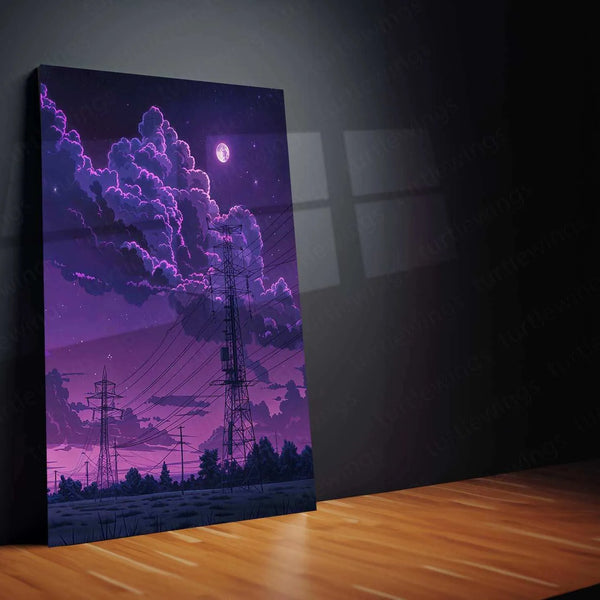 Purple Moon Metal Poster – Aesthetic Lunar Wall Art | Dreamy & Cosmic Decor - TURTLEWINGS 