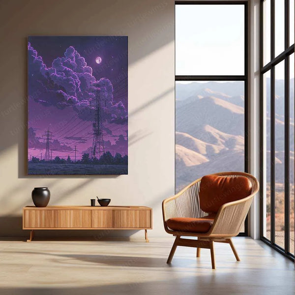 Purple Moon Metal Poster – Aesthetic Lunar Wall Art | Dreamy & Cosmic Decor - TURTLEWINGS 