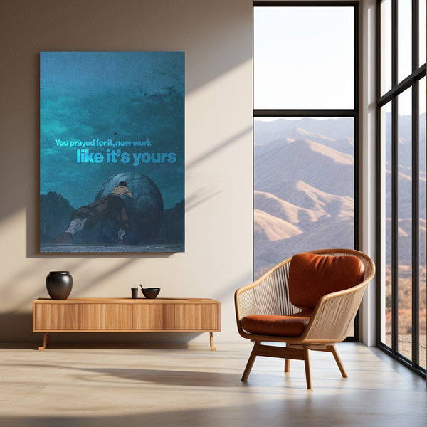 Pushing Giant Boulder – “You Prayed For It.” Metal Poster | Faith x Effort Motivational Wall Art