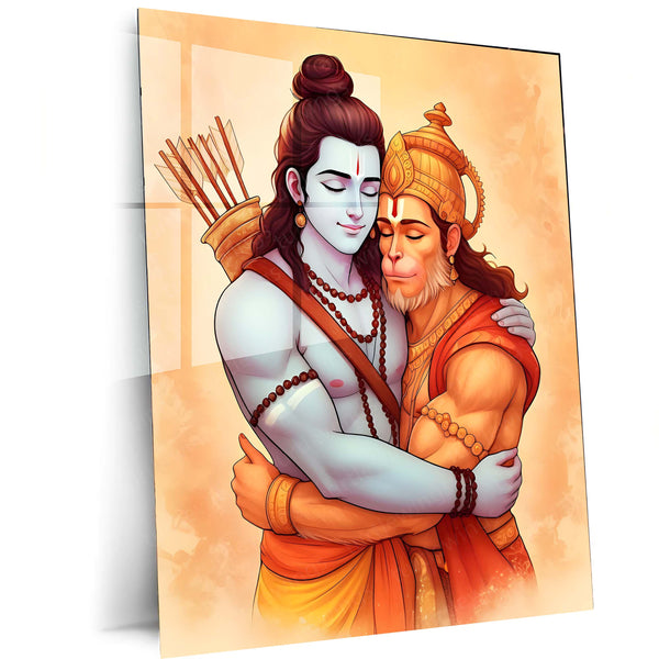 Shri Ram and Hanuman Ji Hug Spiritual Wall Art | Spiritual & Protective Hindu Decor