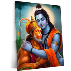 Shri Ram and Hanuman Ji Hug Spiritual Wall Art | Spiritual & Protective Hindu Decor 01