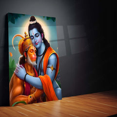 Shri Ram and Hanuman Ji Hug Spiritual Wall Art | Spiritual & Protective Hindu Decor 01