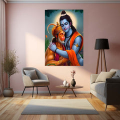 Shri Ram and Hanuman Ji Hug Spiritual Wall Art | Spiritual & Protective Hindu Decor 01