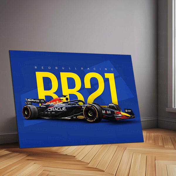 Red Bull Racing – RB21 Livery Metal Frame | 2024 Formula 1 Car Wall Art - TURTLEWINGS 