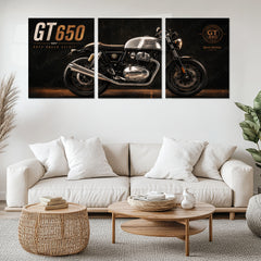 Bike Metal Poster Set of 3 | Royal Enfield Continental GT 650 Café Racer Spirit Triptych Wall Art