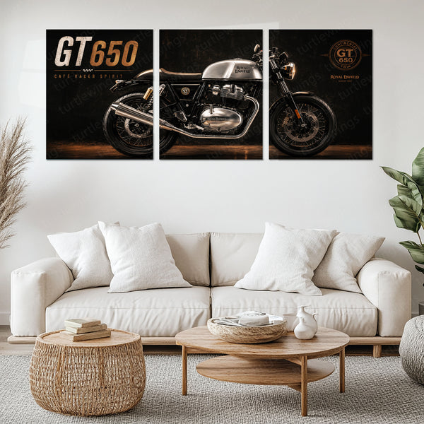 Bike Metal Poster Set of 3 | Royal Enfield Continental GT 650 Café Racer Spirit Triptych Wall Art