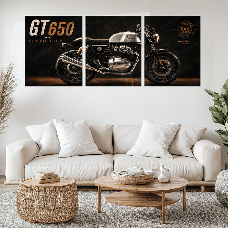 Bike Metal Poster Set of 3 | Royal Enfield Continental GT 650 Café Racer Spirit Triptych Wall Art