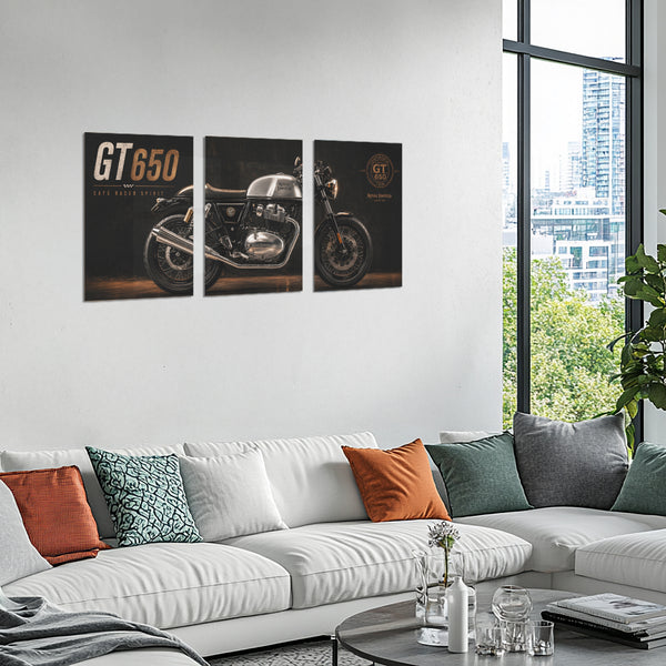 Bike Metal Poster Set of 3 | Royal Enfield Continental GT 650 Café Racer Spirit Triptych Wall Art