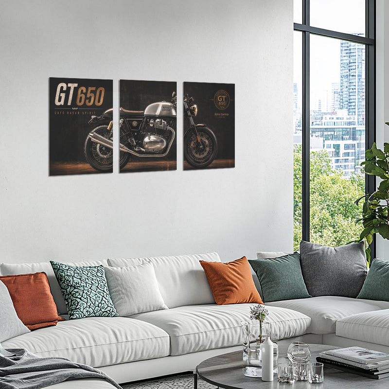 Bike Metal Poster Set of 3 | Royal Enfield Continental GT 650 Café Racer Spirit Triptych Wall Art