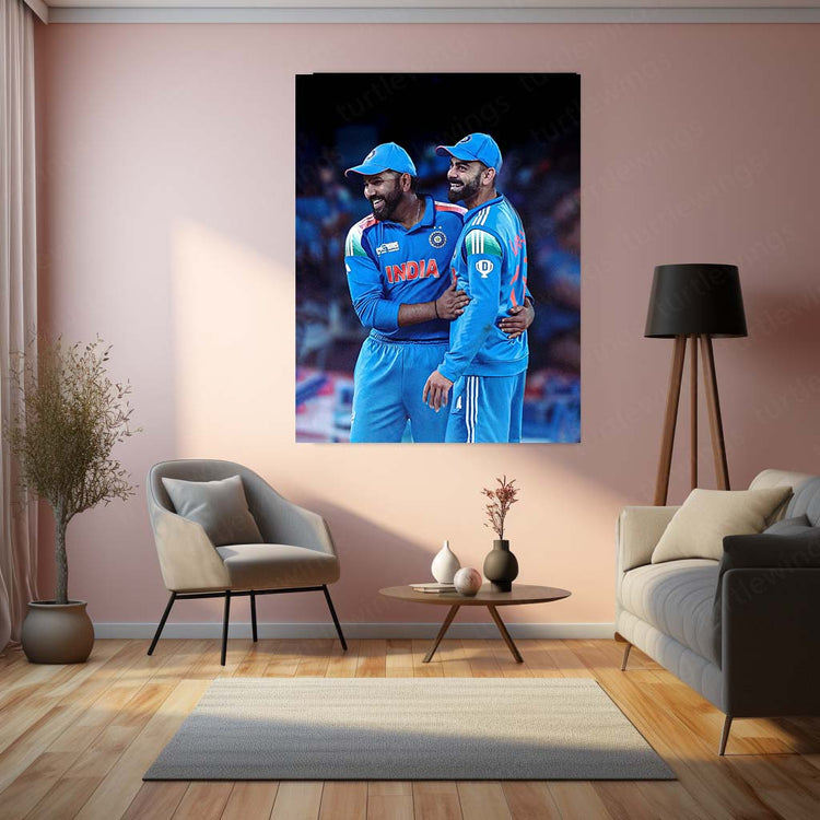 Cricket Metal Poster | RO-KO Metal Poster – Rohit Sharma & Virat Kohli Wall Art | Team India Cricket Duo