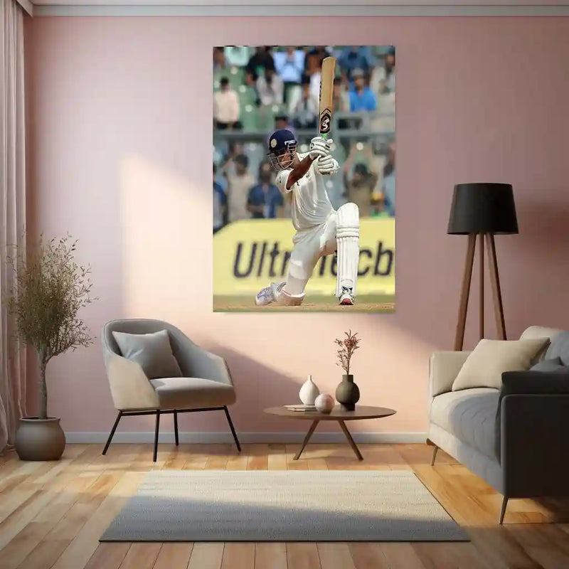Cricket Metal Poster | Rahul Dravid Classic Shot Metal Poster | The Wall Indian Cricket Legend Wall Art - TURTLEWINGS 