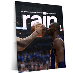Quote Metal Poster | Kobe Bryant – Rain or Shine Metal Frame Mamba Mentality Discipline & Relentless Work Ethic Quote Wall Art | Iconic Basketball Motivation Metal Poster