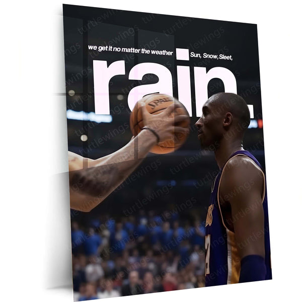 Quote Metal Poster | Kobe Bryant – Rain or Shine Metal Frame Mamba Mentality Discipline & Relentless Work Ethic Quote Wall Art | Iconic Basketball Motivation Metal Poster