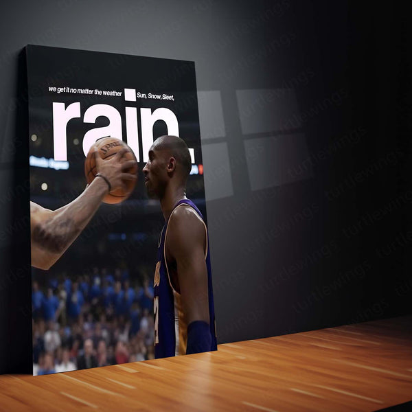 Quote Metal Poster | Kobe Bryant – Rain or Shine Metal Frame Mamba Mentality Discipline & Relentless Work Ethic Quote Wall Art | Iconic Basketball Motivation Metal Poster