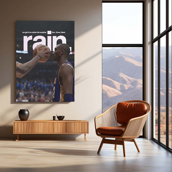 Quote Metal Poster | Kobe Bryant – Rain or Shine Metal Frame Mamba Mentality Discipline & Relentless Work Ethic Quote Wall Art | Iconic Basketball Motivation Metal Poster