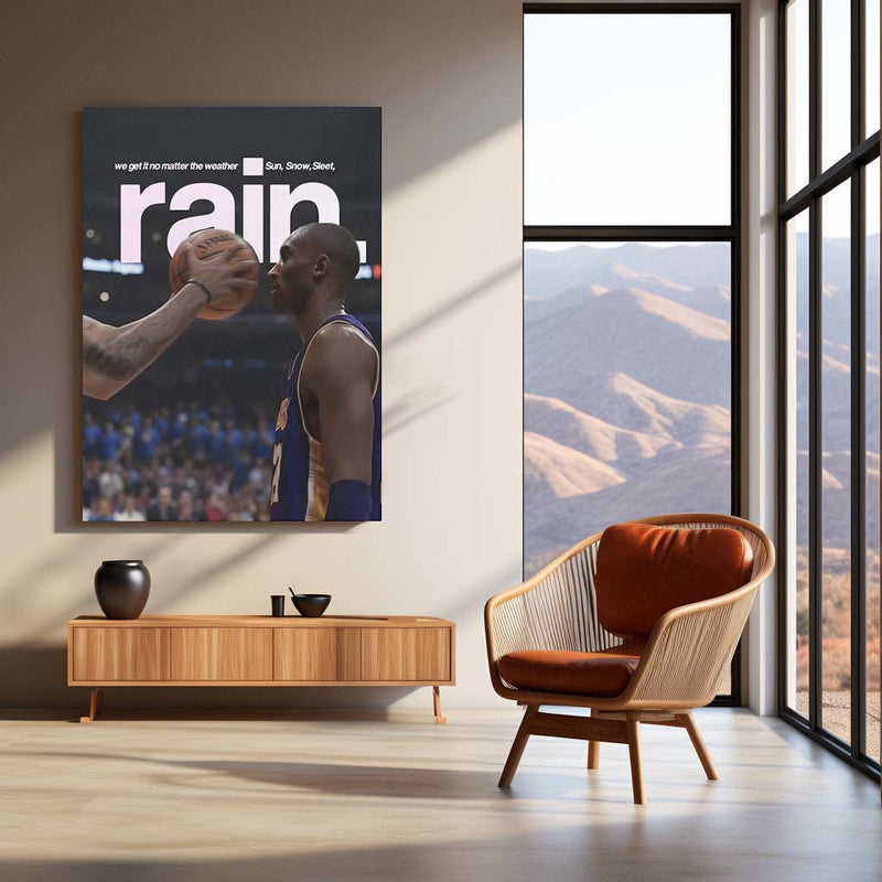 Quote Metal Poster | Kobe Bryant – Rain or Shine Metal Frame Mamba Mentality Discipline & Relentless Work Ethic Quote Wall Art | Iconic Basketball Motivation Metal Poster