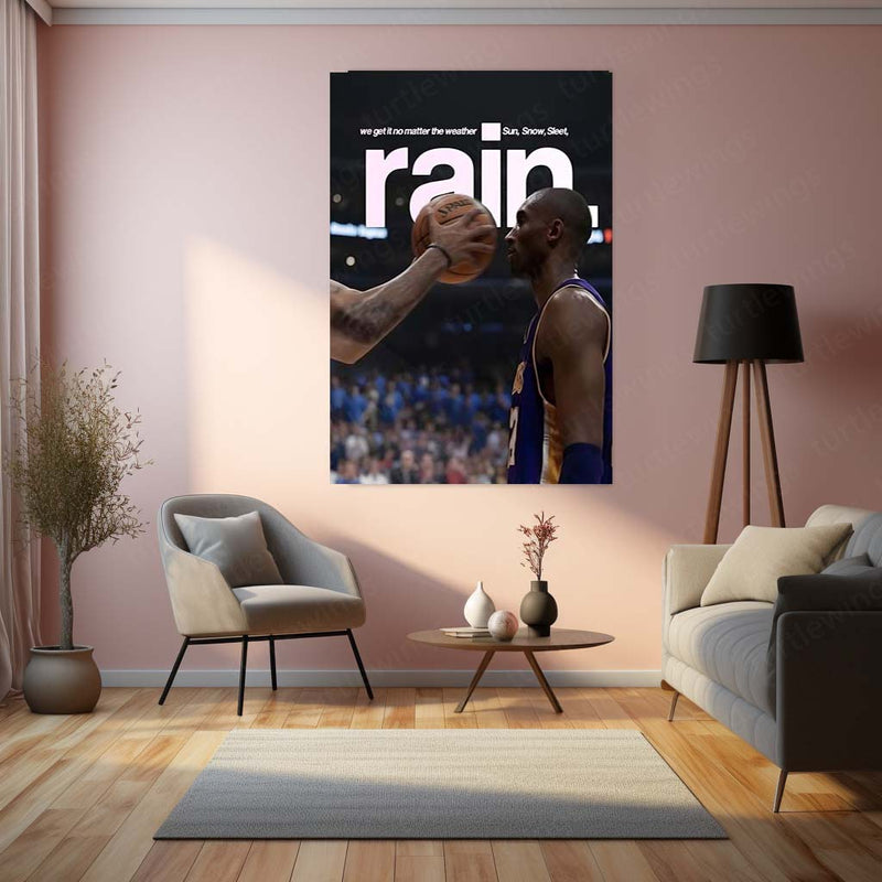 Quote Metal Poster | Kobe Bryant – Rain or Shine Metal Frame Mamba Mentality Discipline & Relentless Work Ethic Quote Wall Art | Iconic Basketball Motivation Metal Poster