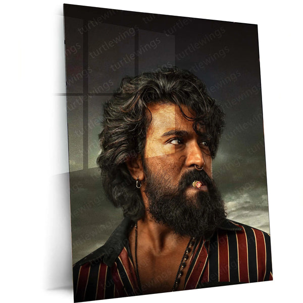 Movies & Series Metal Poster | Ram Charan Mass Stylish Metal Poster | Powerful Telugu Superstar Wall Art | Premium Actor Portrait Frame - TURTLEWINGS 